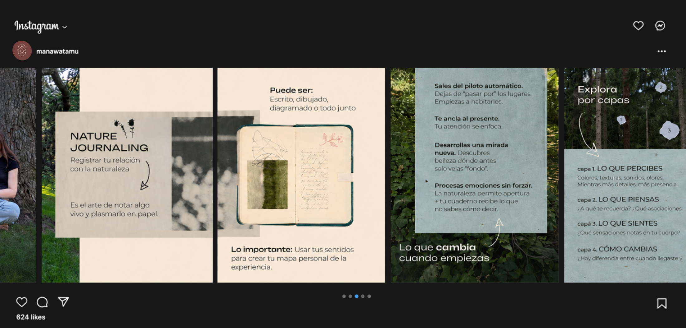 Manawa Tamu Instagram carousel layout on a dark interface